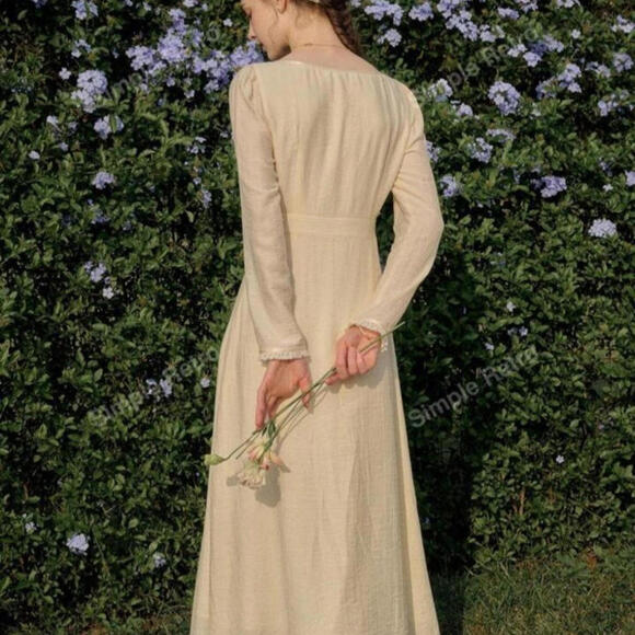 Simple Retro Lace Patchwork Cottage Core Yellow M Coquette Lace Dress‎ - Picture 4 of 15